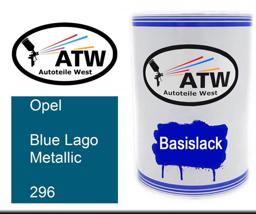 Opel, Blue Lago Metallic, 296: 500ml Lackdose, von ATW Autoteile West.